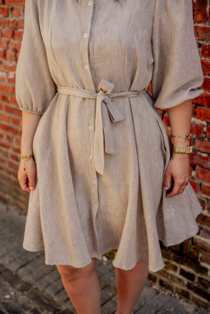 Linnen jurk taupe - Afbeelding 2