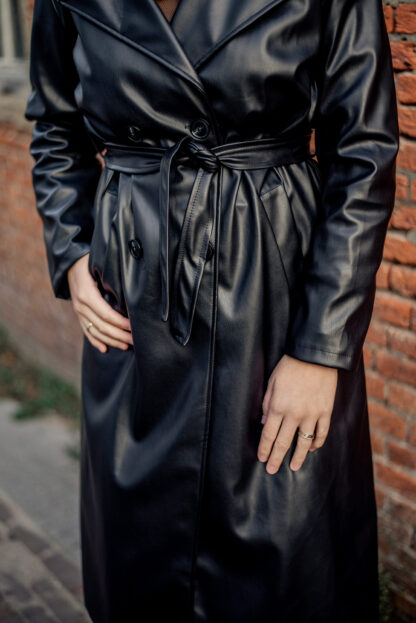 Leren trenchcoat zwart - Afbeelding 3