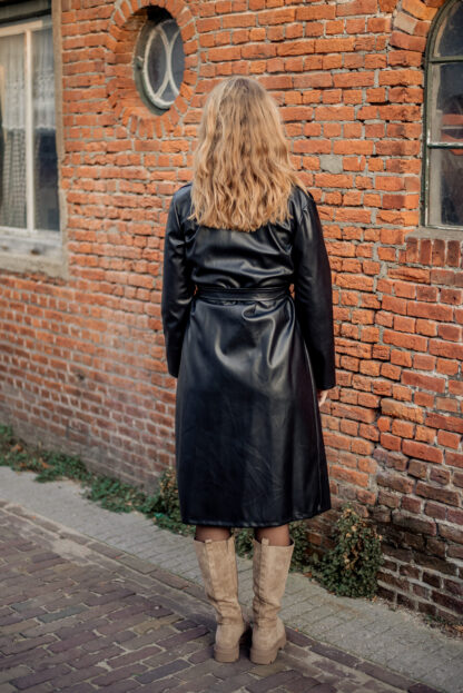 Leren trenchcoat zwart - Afbeelding 4