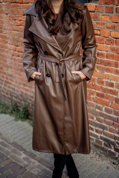 Leren trenchcoat bruin - Afbeelding 2
