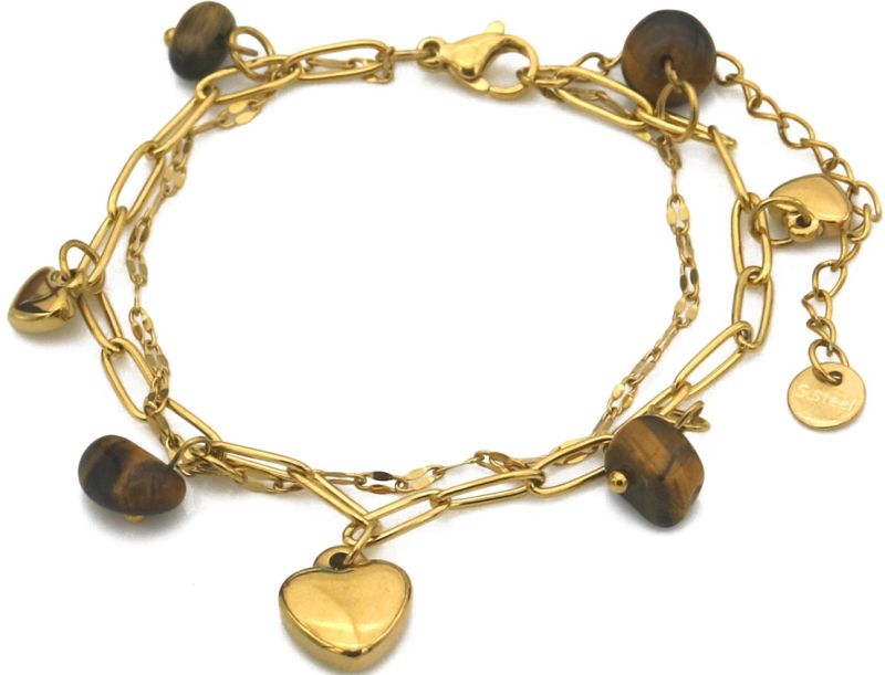 Armbandje bruine/gouden bedeltjes
